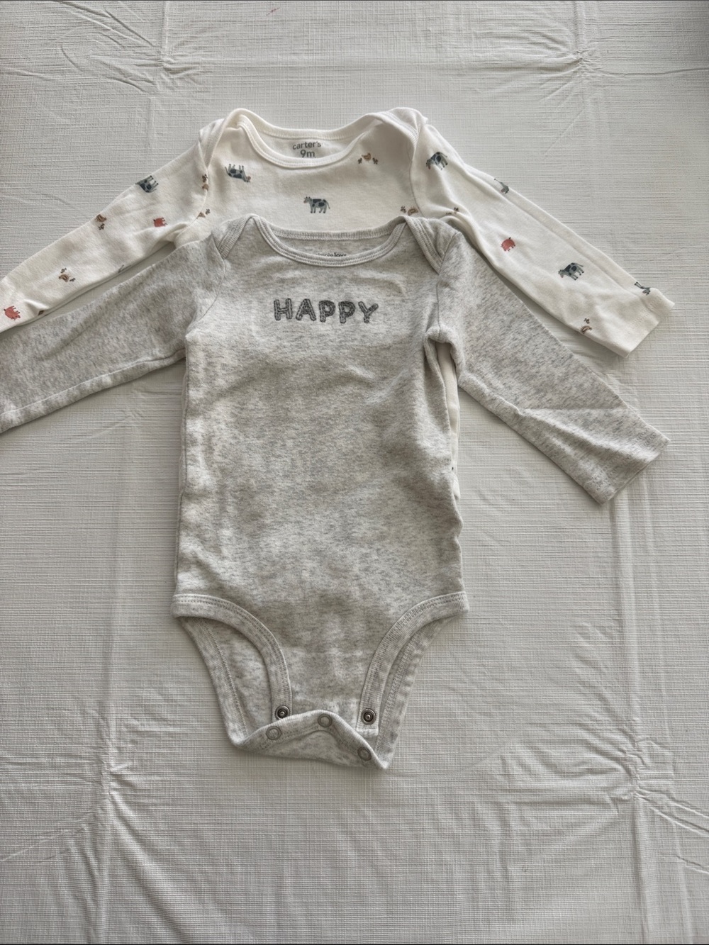 Bundle of Carter's Gray & Animal Cream Long-Sleeve Baby Onesies